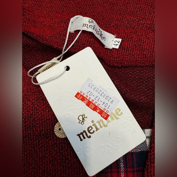NWT Meinike Asian Made Red Plaid Layered Vintage Inspired Tunic Sweater Sz 42 XL - Picture 10 of 12